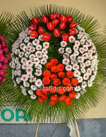 Corona funebre tonalità verde/rosa