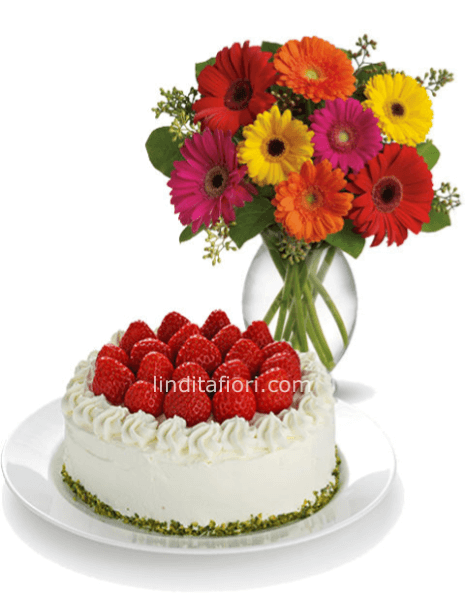 bouquet bianco e torta frutta